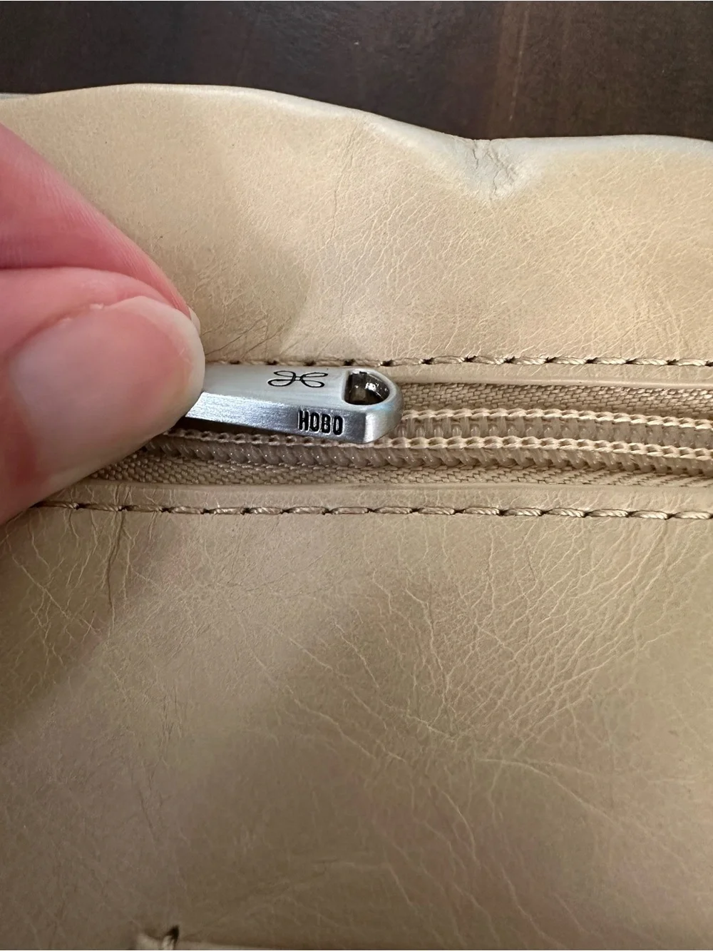 Hobo Beige Frame Wallet Clutch w/ Kisslock, ID Window, Card Slots, Zip Pocket